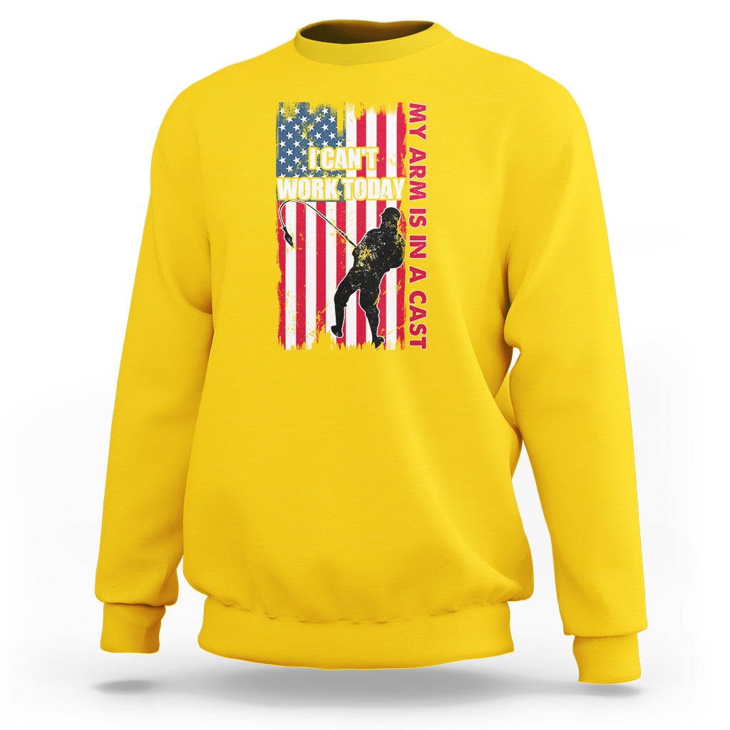 Daisy yellow crewneck sweatshirt with patriotic graphic and text on chest, long sleeves