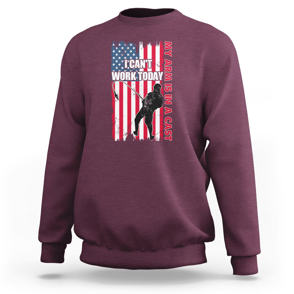 Maroon crewneck sweatshirt with patriotic graphic and text on chest, long sleeves