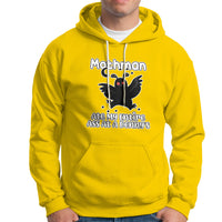 Daisy yellow Mothman graphic hoodie with front pocket and hood, drawstring.