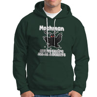 Dark forest green Mothman graphic hoodie with front pocket and hood, drawstring.