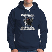 Navy Mothman graphic hoodie with front pocket and hood, drawstring.