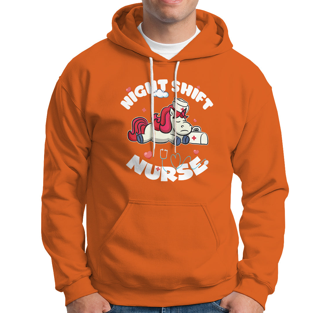 Funny Nurse Hoodie Night Shift Nurse with Cute Unicorn Stethoscope - Wonder Print Shop