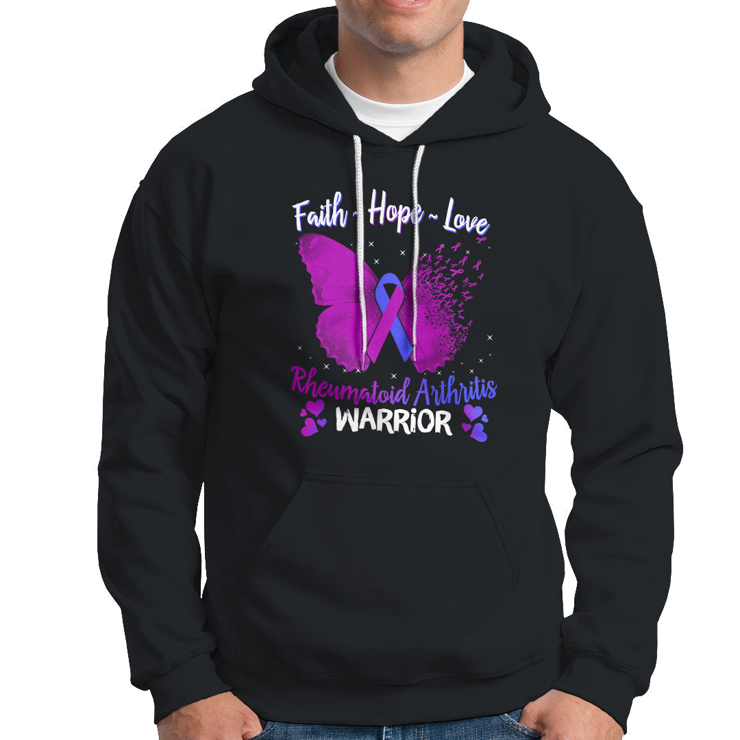 Rheumatoid Arthritis Hoodie Faith Hope Love Butterfly Rheumatoid Arthritis Warrior - Wonder Print Shop