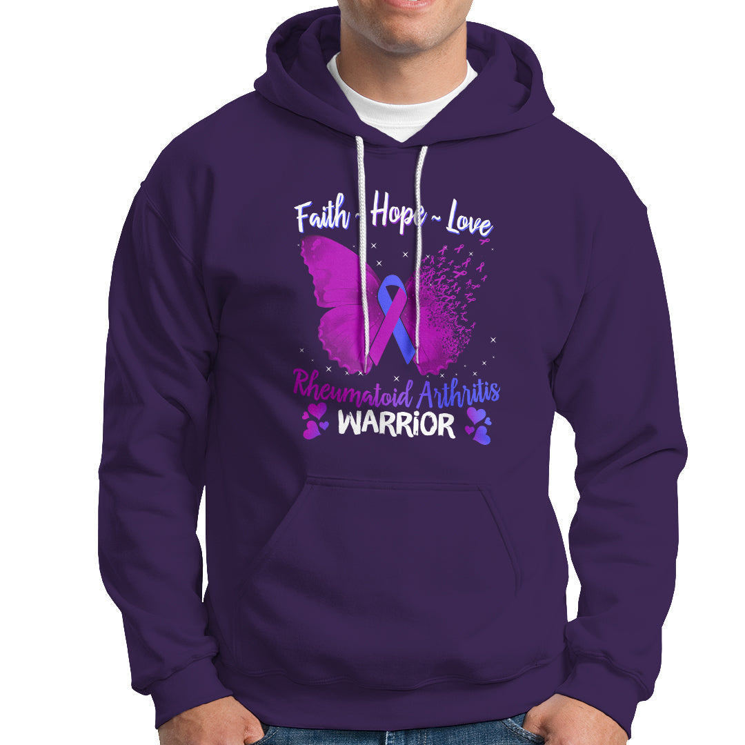Rheumatoid Arthritis Hoodie Faith Hope Love Butterfly Rheumatoid Arthritis Warrior - Wonder Print Shop