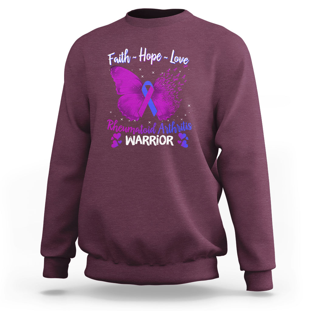 Rheumatoid Arthritis Sweatshirt Faith Hope Love Butterfly Rheumatoid Arthritis Warrior - Wonder Print Shop