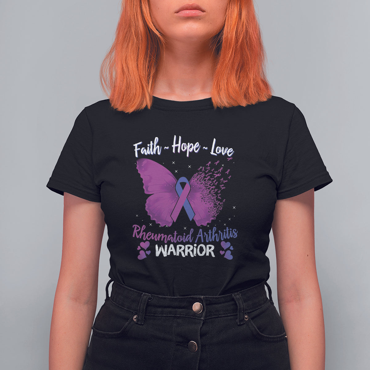 Rheumatoid Arthritis T Shirt For Women Faith Hope Love Butterfly Rheumatoid Arthritis Warrior - Wonder Print Shop