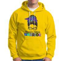 Rheumatoid Arthritis Warrior Hoodie Messy Bun Blue Purple Ribbon - Wonder Print Shop