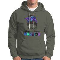 Rheumatoid Arthritis Warrior Hoodie Messy Bun Blue Purple Ribbon - Wonder Print Shop