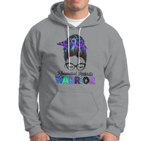 Rheumatoid Arthritis Warrior Hoodie Messy Bun Blue Purple Ribbon - Wonder Print Shop