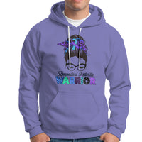 Rheumatoid Arthritis Warrior Hoodie Messy Bun Blue Purple Ribbon - Wonder Print Shop