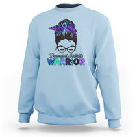 Rheumatoid Arthritis Warrior Sweatshirt Messy Bun Blue Purple Ribbon - Wonder Print Shop