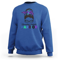 Rheumatoid Arthritis Warrior Sweatshirt Messy Bun Blue Purple Ribbon - Wonder Print Shop