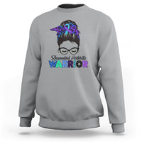 Rheumatoid Arthritis Warrior Sweatshirt Messy Bun Blue Purple Ribbon - Wonder Print Shop