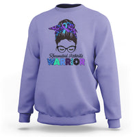 Rheumatoid Arthritis Warrior Sweatshirt Messy Bun Blue Purple Ribbon - Wonder Print Shop