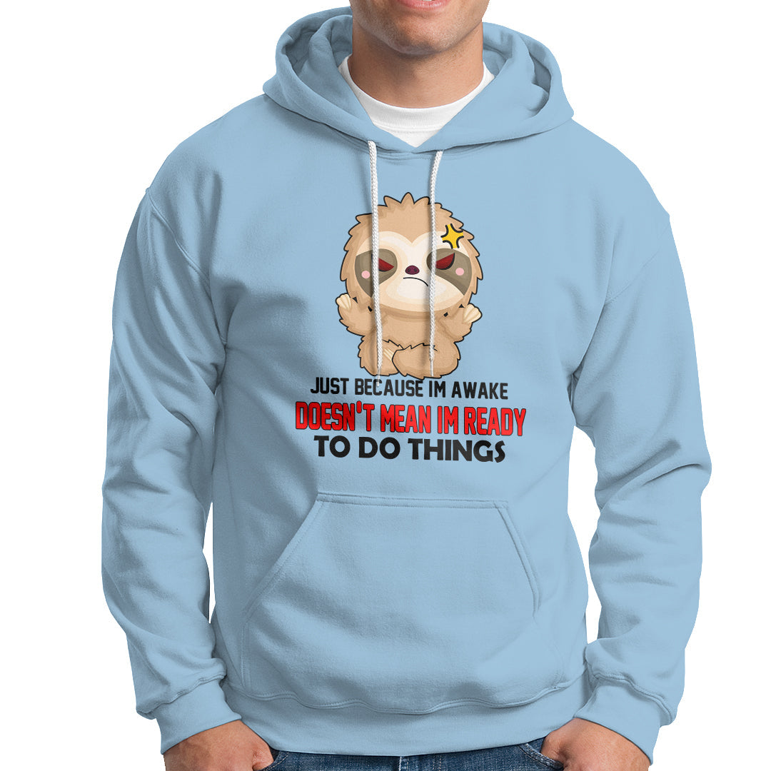 Light blue hoodie with front pocket, drawstring hood, and cartoon face graphic.