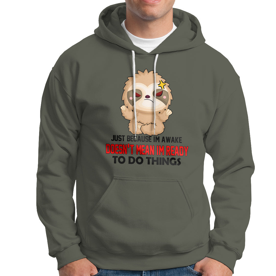 Military green hoodie with front pocket, drawstring hood, and cartoon face graphic.
