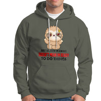 Military green hoodie with front pocket, drawstring hood, and cartoon face graphic.
