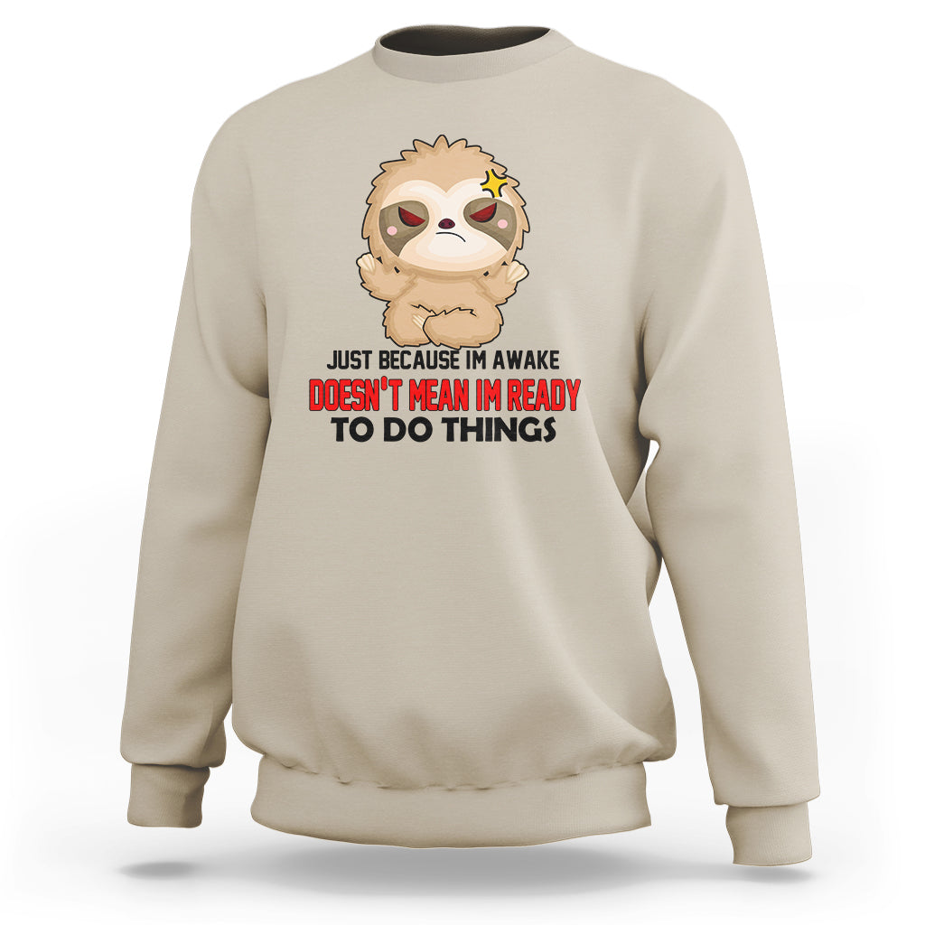 Sand sweatshirt with cartoon sloth face and bold slogan graphic, crewneck pullover