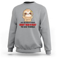Sport gray sweatshirt with cartoon sloth face and bold slogan graphic, crewneck pullover