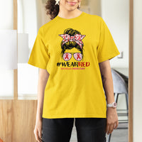 #Wearred World AIDS Day T Shirt For Women Messy Bun Red Ribbon - Wonder Print Shop