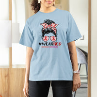 #Wearred World AIDS Day T Shirt For Women Messy Bun Red Ribbon - Wonder Print Shop