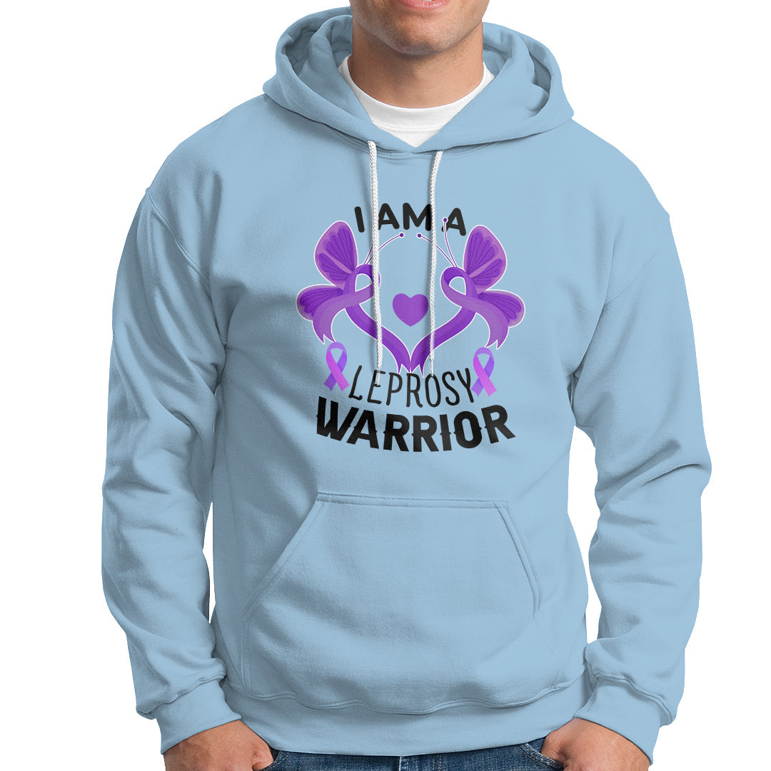 Leprosy Hoodie I Am A Leprosy Warrior Purple Ribbon with Butterfly - Wonder Print Shop