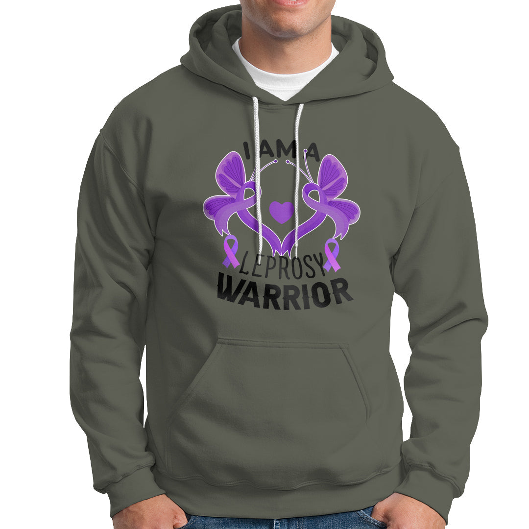 Leprosy Hoodie I Am A Leprosy Warrior Purple Ribbon with Butterfly - Wonder Print Shop