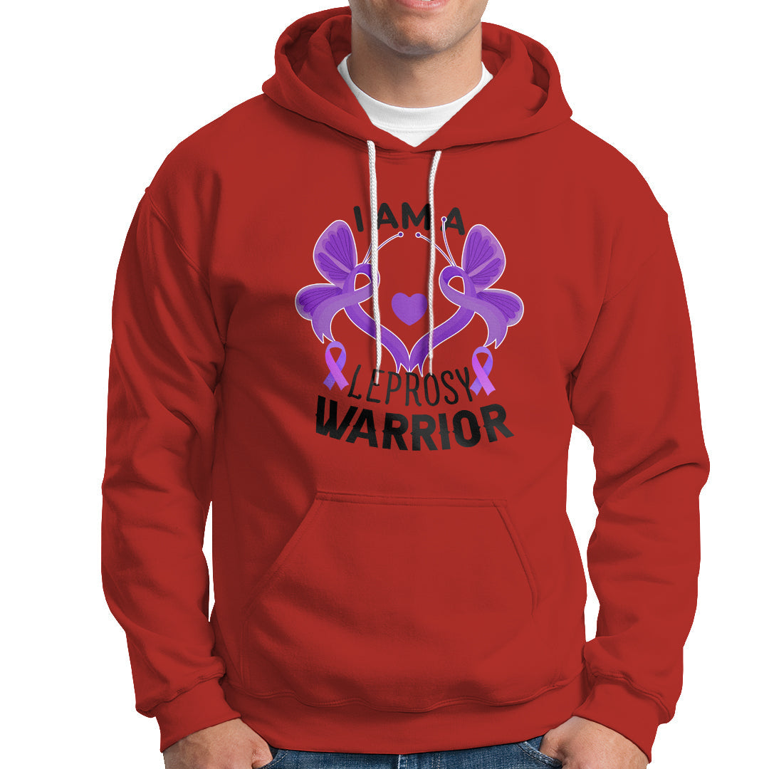 Leprosy Hoodie I Am A Leprosy Warrior Purple Ribbon with Butterfly - Wonder Print Shop