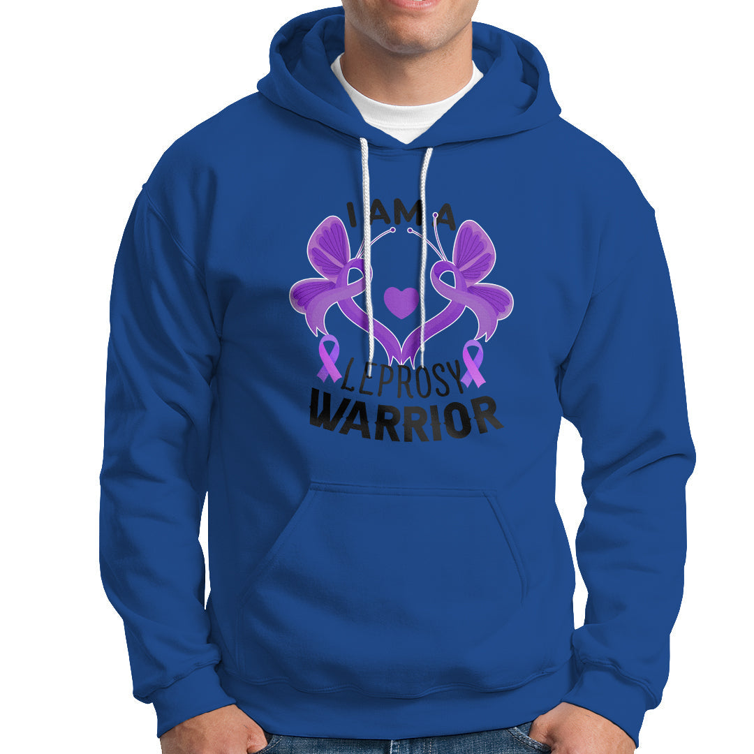 Leprosy Hoodie I Am A Leprosy Warrior Purple Ribbon with Butterfly - Wonder Print Shop
