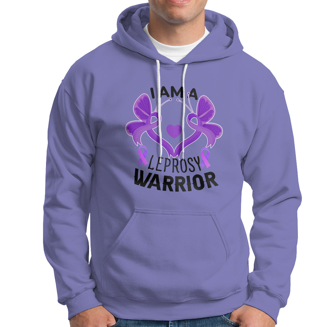 Leprosy Hoodie I Am A Leprosy Warrior Purple Ribbon with Butterfly - Wonder Print Shop