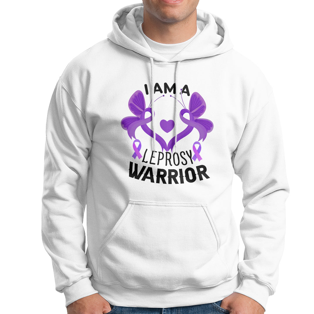 Leprosy Hoodie I Am A Leprosy Warrior Purple Ribbon with Butterfly - Wonder Print Shop