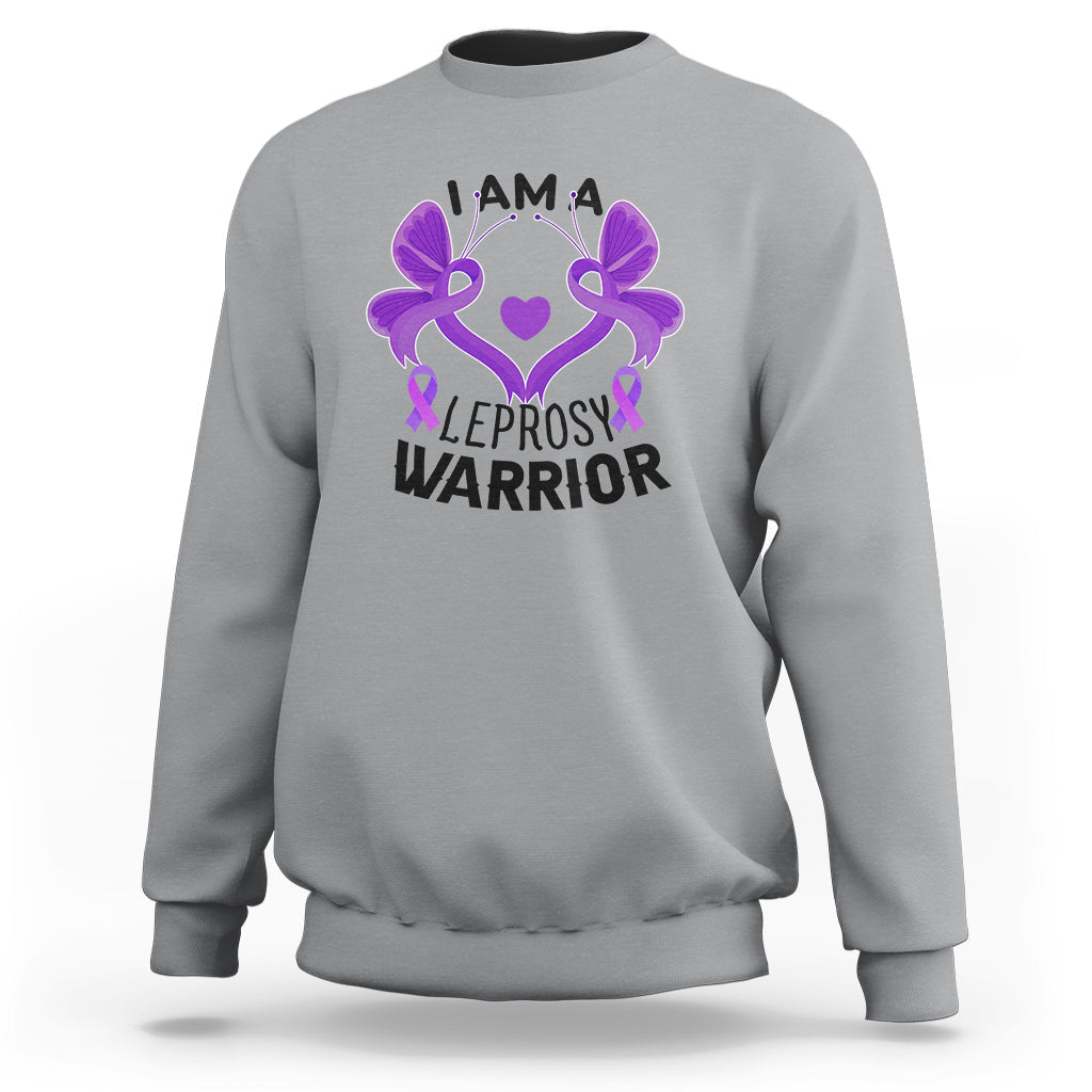 Leprosy Sweatshirt I Am A Leprosy Warrior Purple Ribbon with Butterfly - Wonder Print Shop