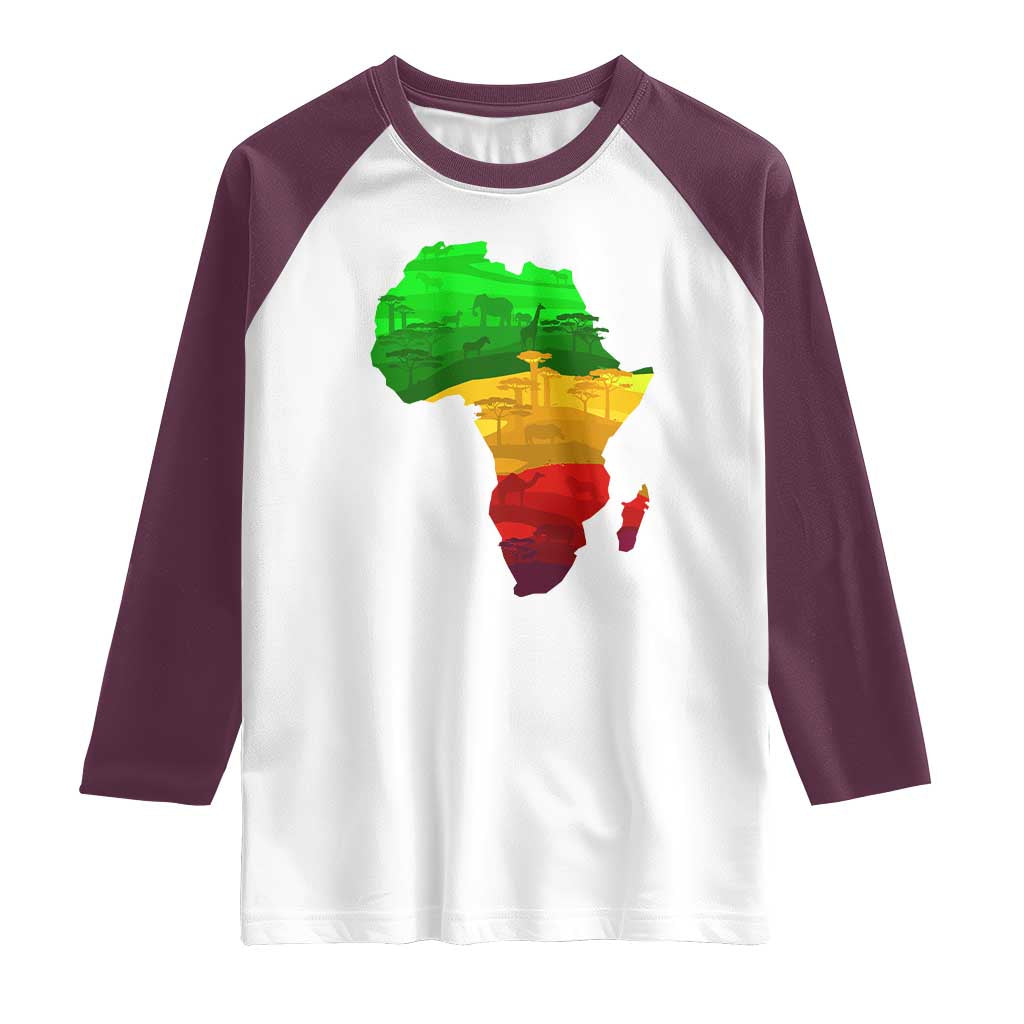 Africa Map Raglan Shirt Green Yellow Red African Pride