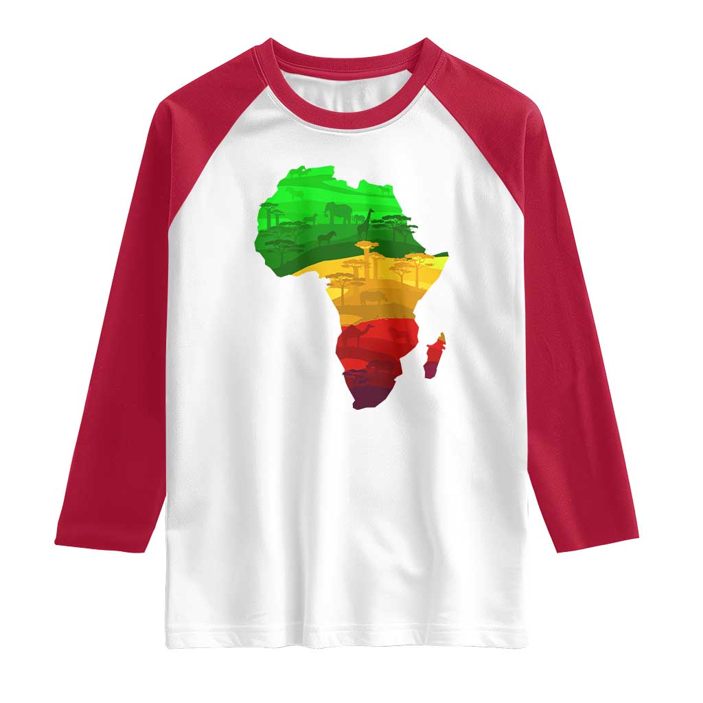 Africa Map Raglan Shirt Green Yellow Red African Pride