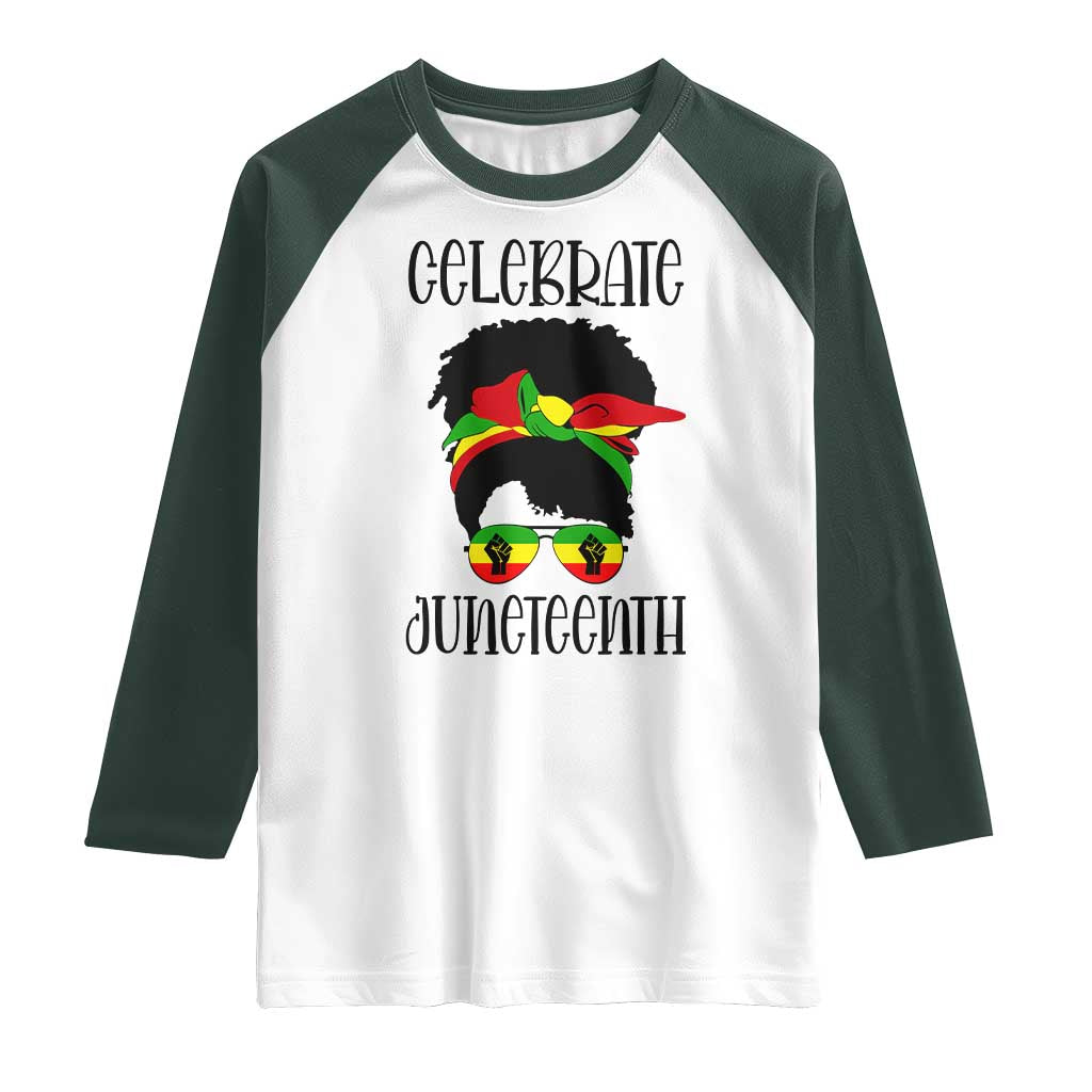 Black Women Raglan Shirt Celebrate Juneteenth Messy Bun