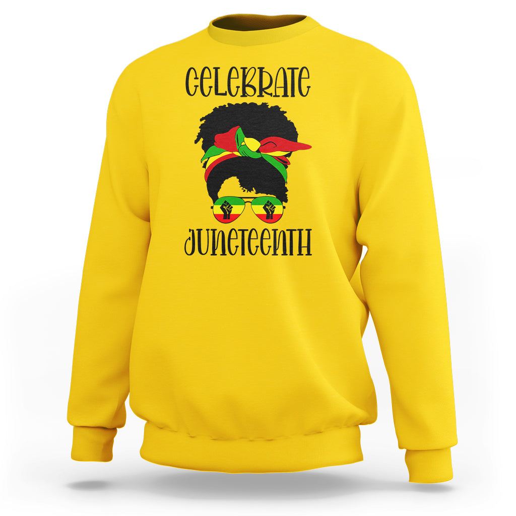 Black Women Messy Bun Juneteenth Celebrate Sweatshirt - Wonder Print Shop