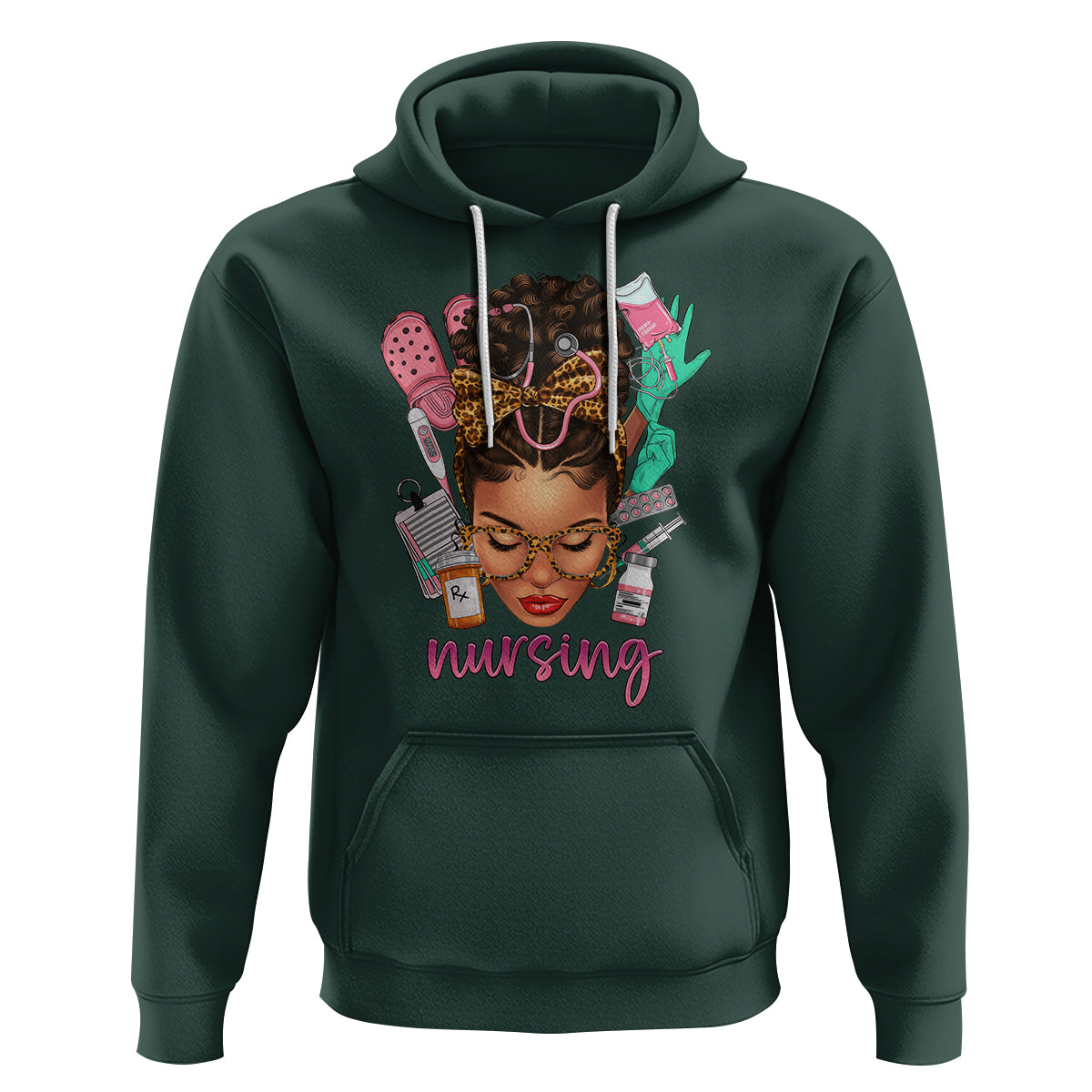 African American Nurse Hoodie Black History Month with Afro Hair - Wonder Print Shop