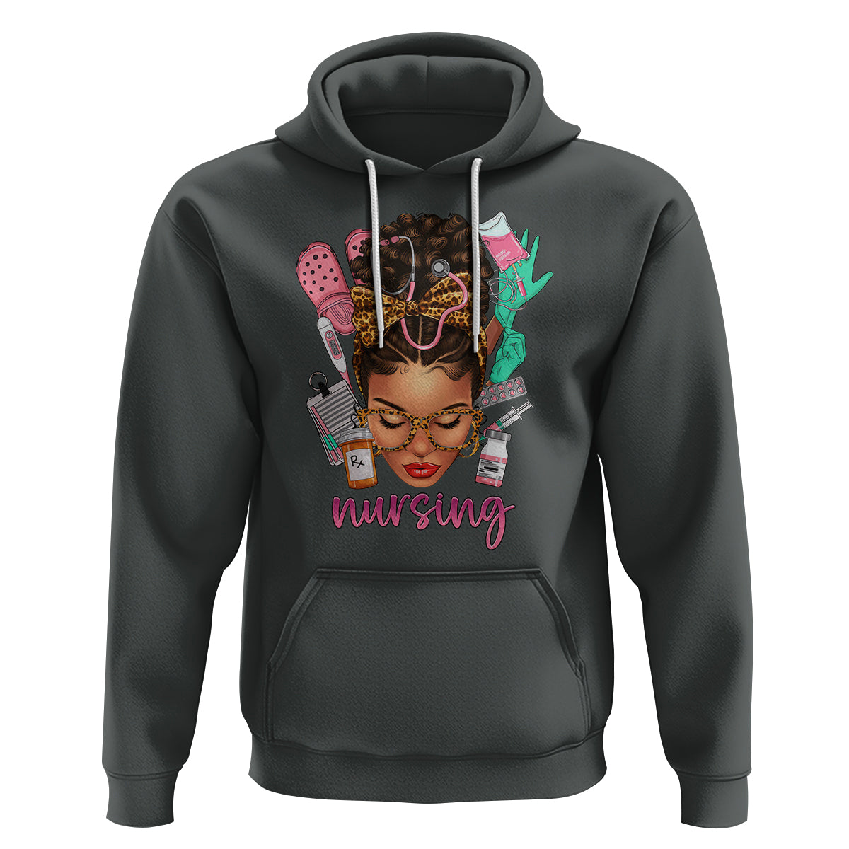 African American Nurse Hoodie Black History Month with Afro Hair - Wonder Print Shop