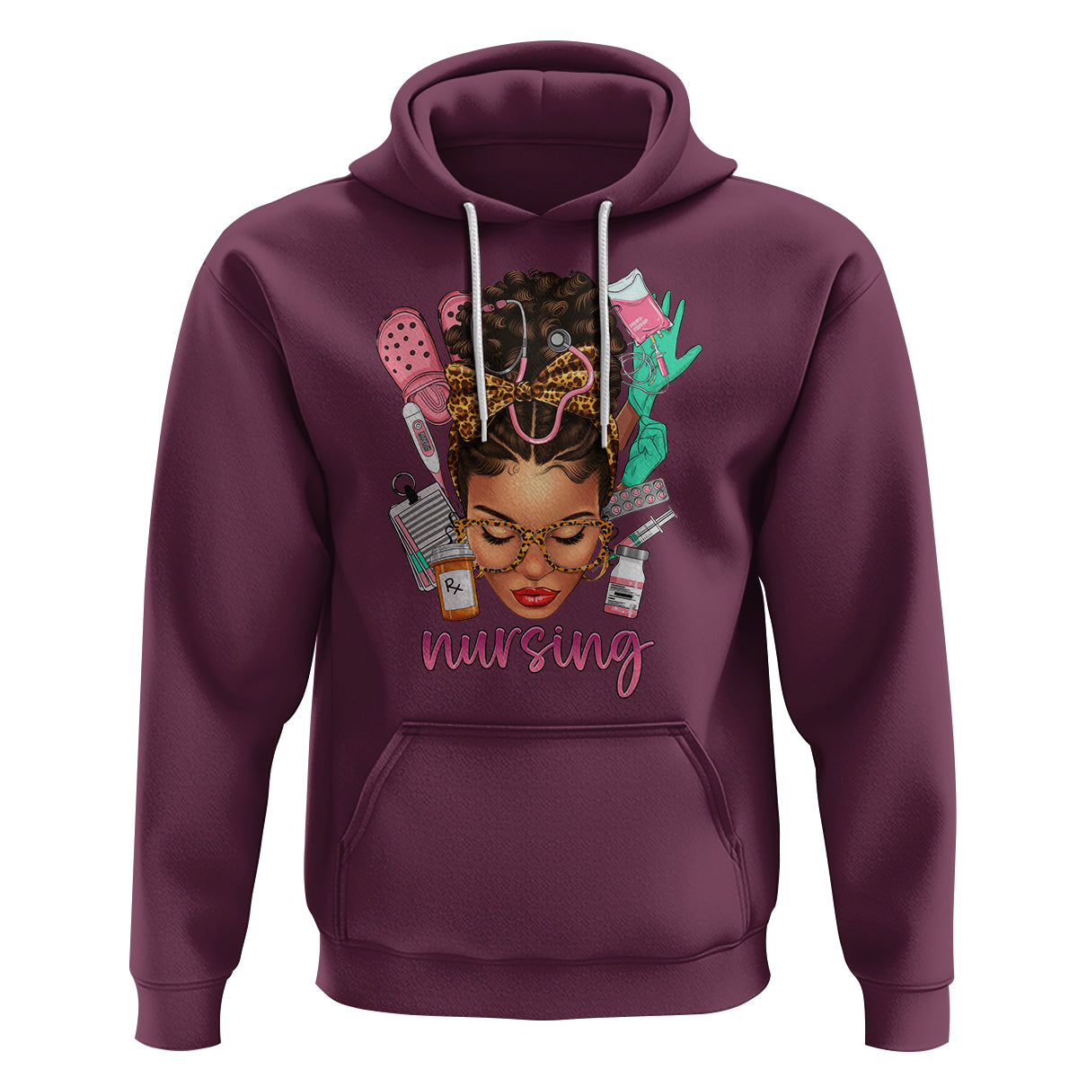 African American Nurse Hoodie Black History Month with Afro Hair - Wonder Print Shop