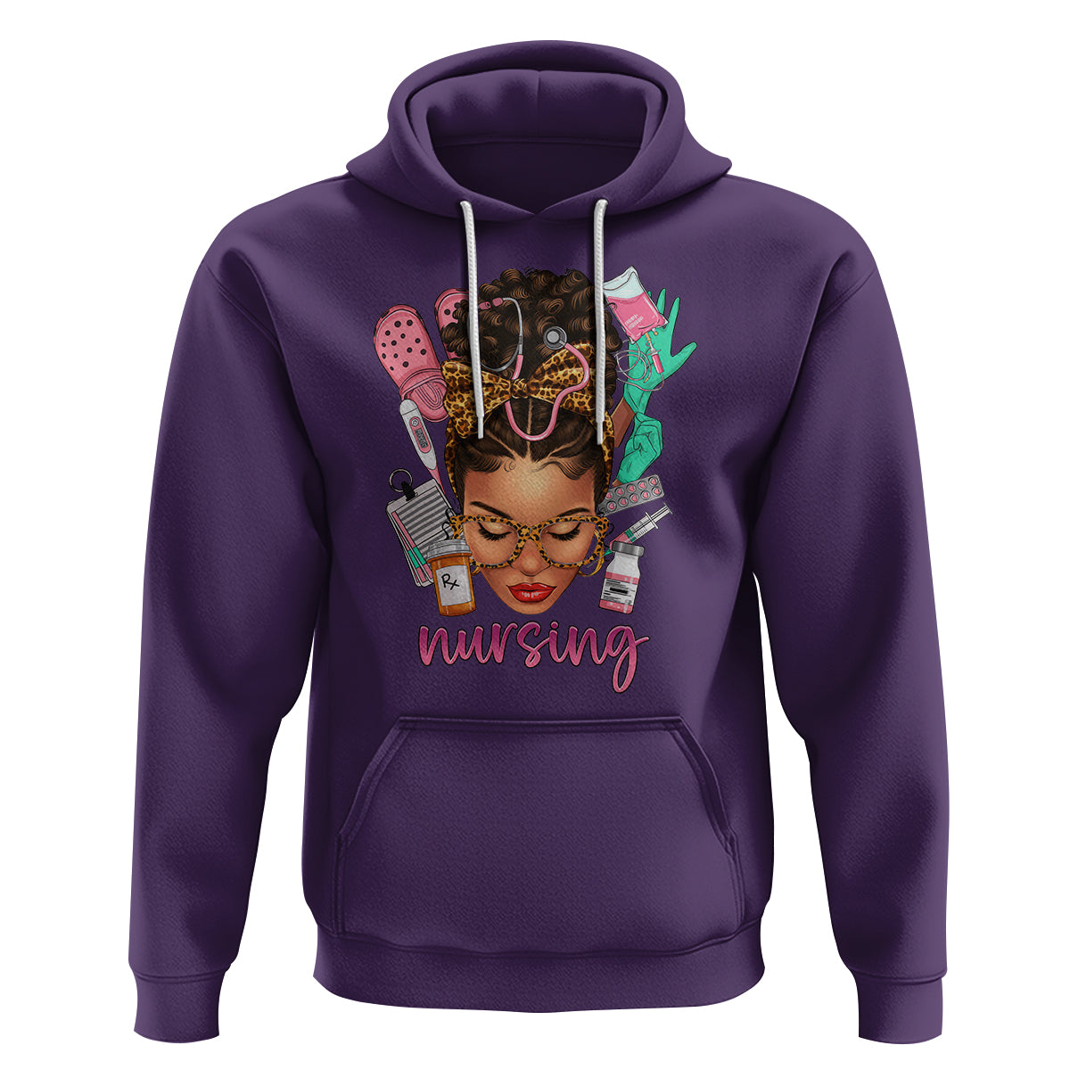 African American Nurse Hoodie Black History Month with Afro Hair - Wonder Print Shop