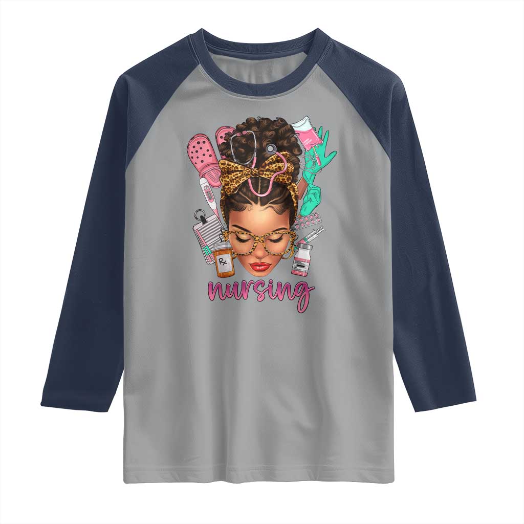 African American Nurse Raglan Shirt Nursing Black Messy Bun