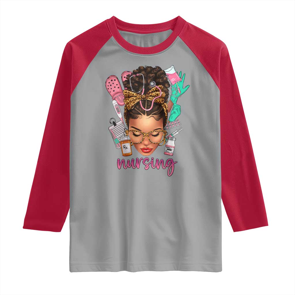 African American Nurse Raglan Shirt Nursing Black Messy Bun