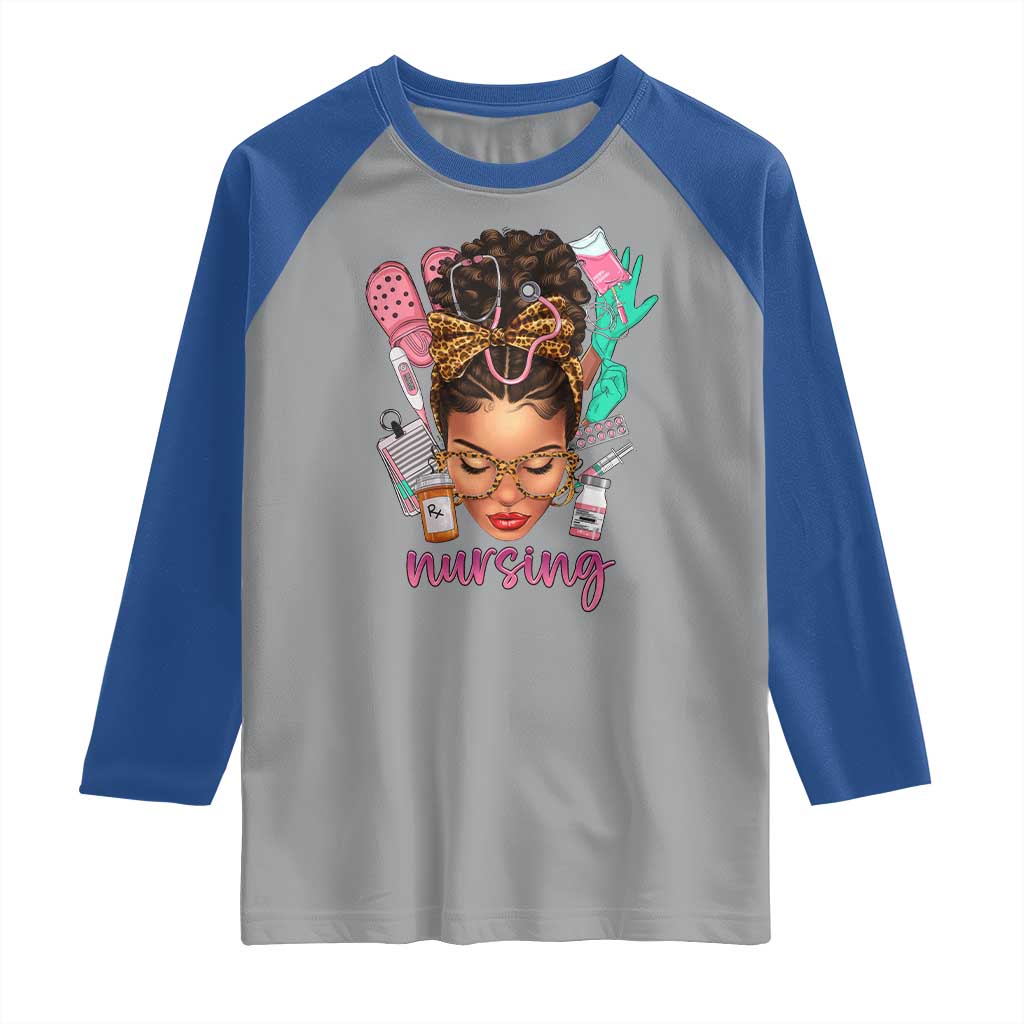 African American Nurse Raglan Shirt Nursing Black Messy Bun