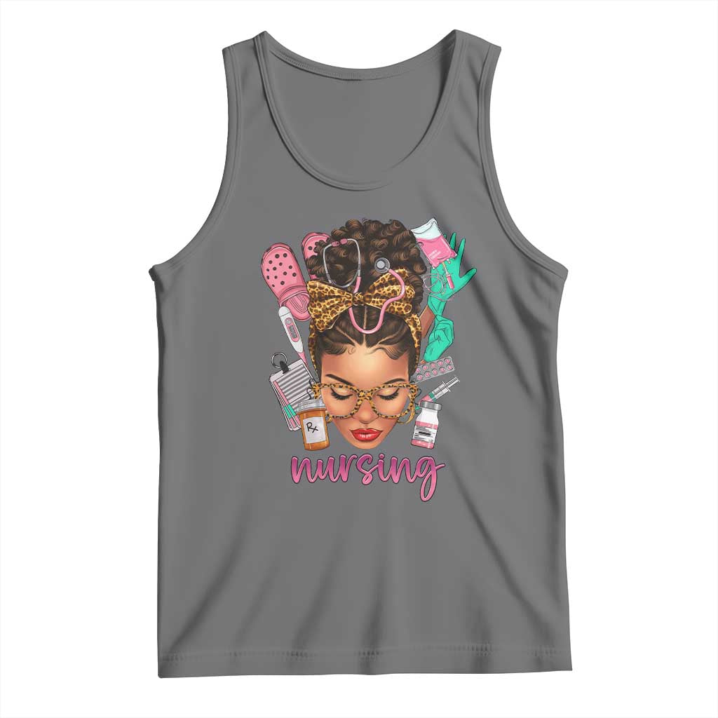African American Nurse Tank Top Nursing Black Messy Bun