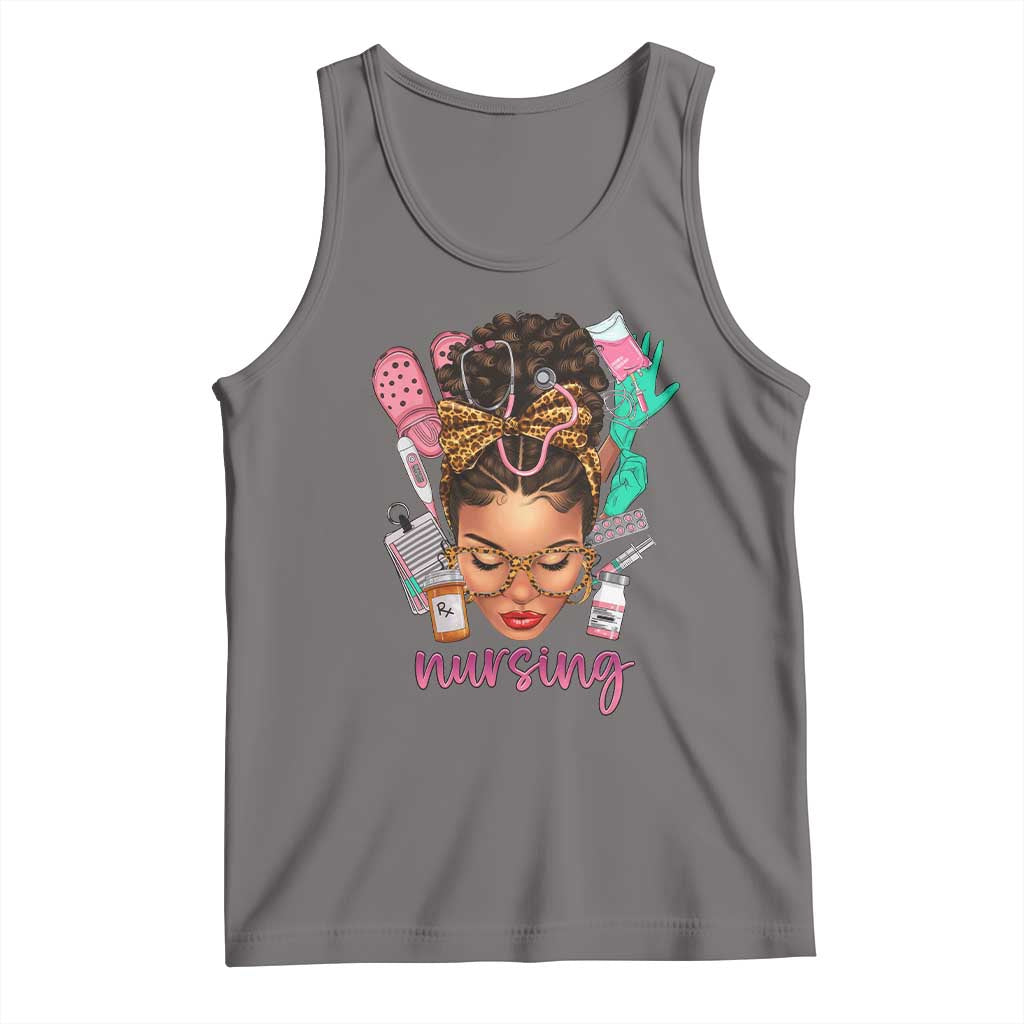 African American Nurse Tank Top Nursing Black Messy Bun