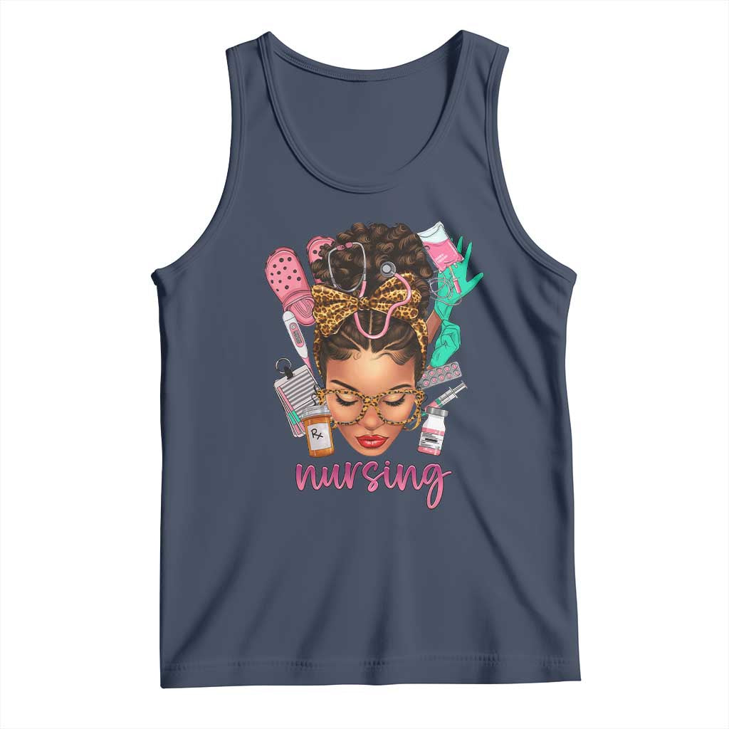 African American Nurse Tank Top Nursing Black Messy Bun