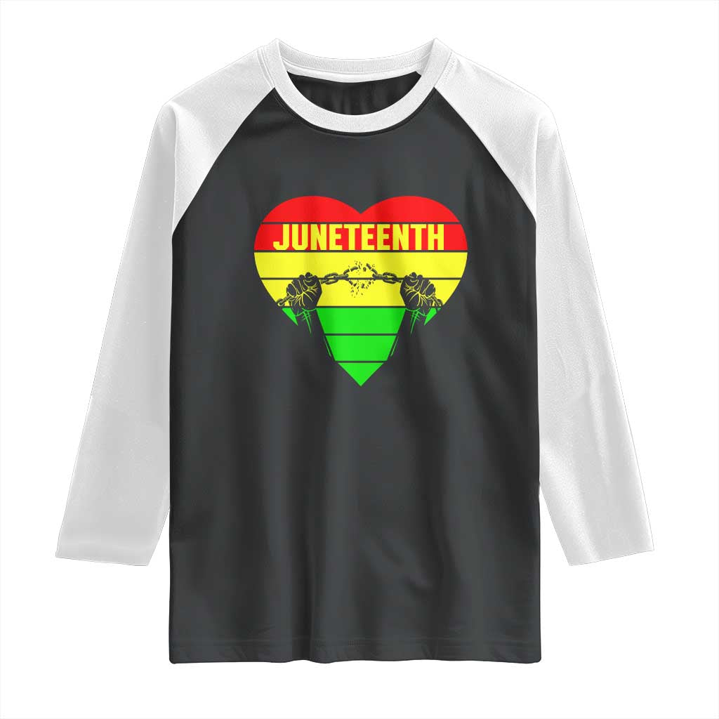 Juneteenth Raglan Shirt Breaking Every Chain BHM Heart