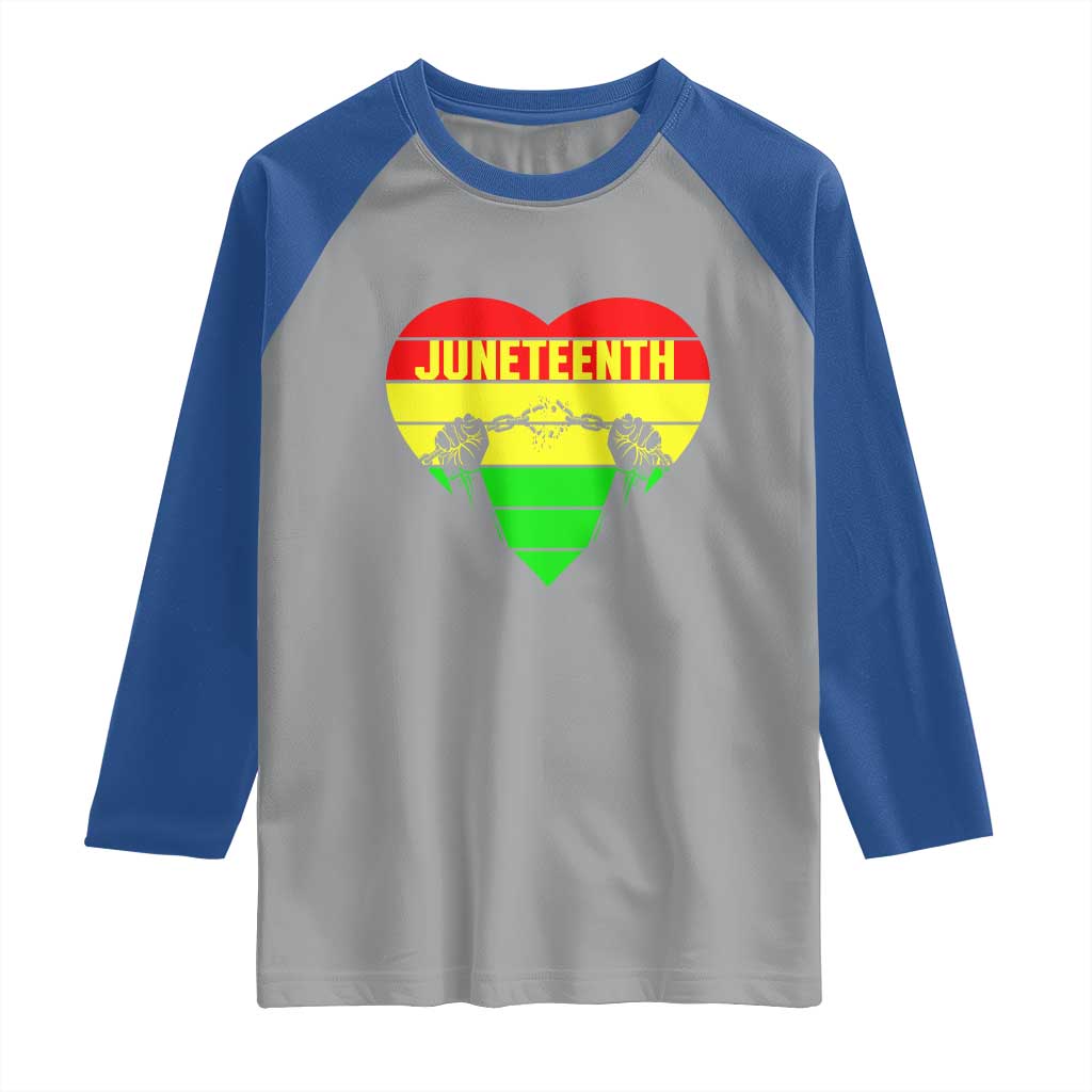 Juneteenth Raglan Shirt Breaking Every Chain BHM Heart