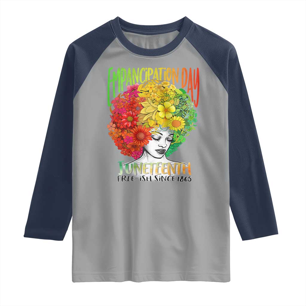 Freeish Since 1865 Juneteenth Raglan Shirt Freedom Day African American June 19th Black Women Floral Hair