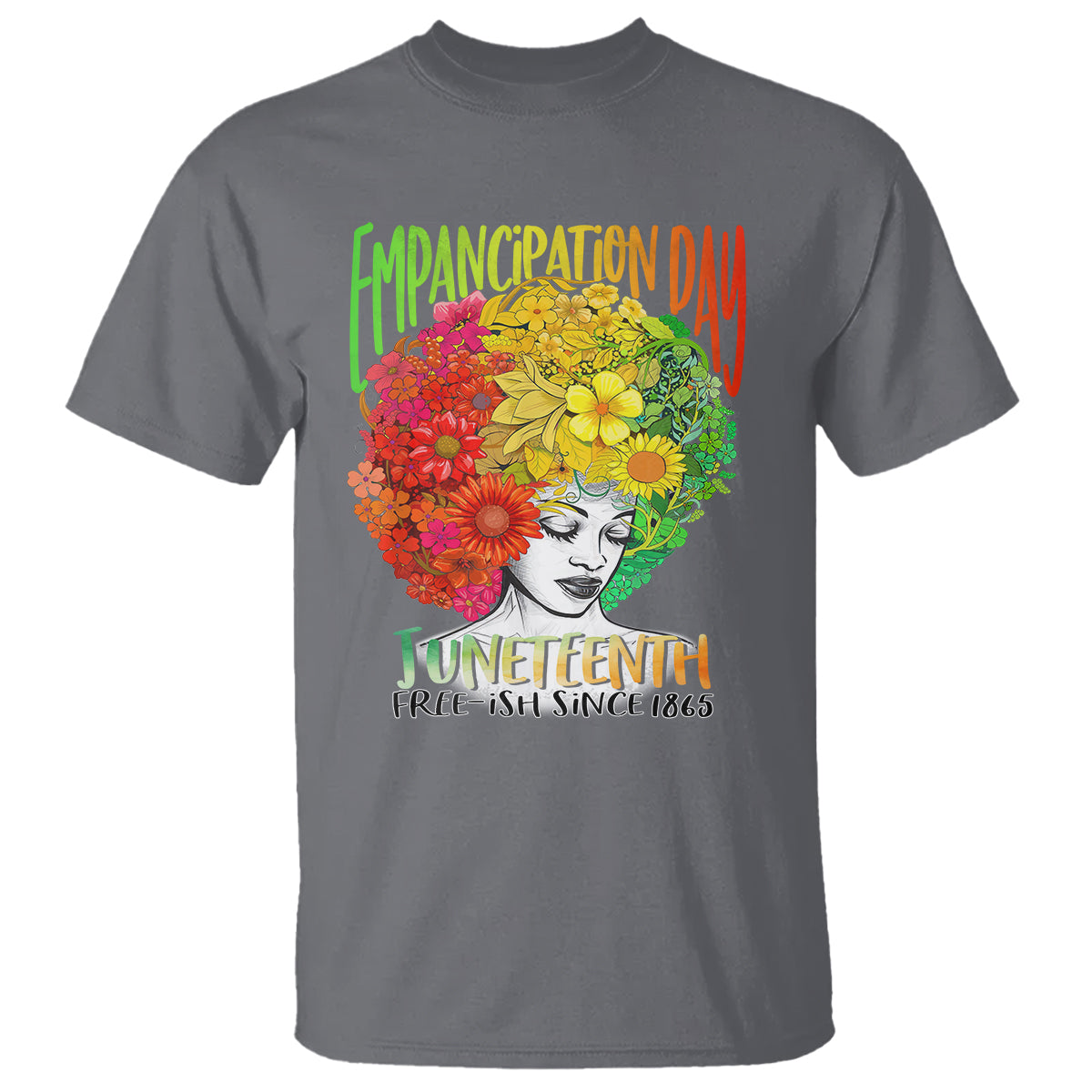 Freeish Juneteenth T Shirt Black Women with Flowers in Her Hair Freedom Day African American June 19th 1865 - Wonder Print Shop